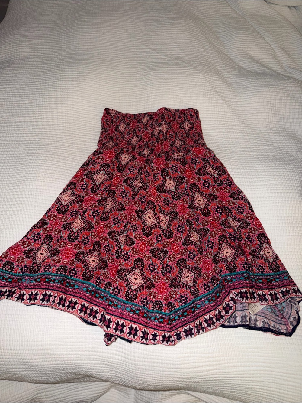 Free People Pink Patterned Smocked Waist Skirt